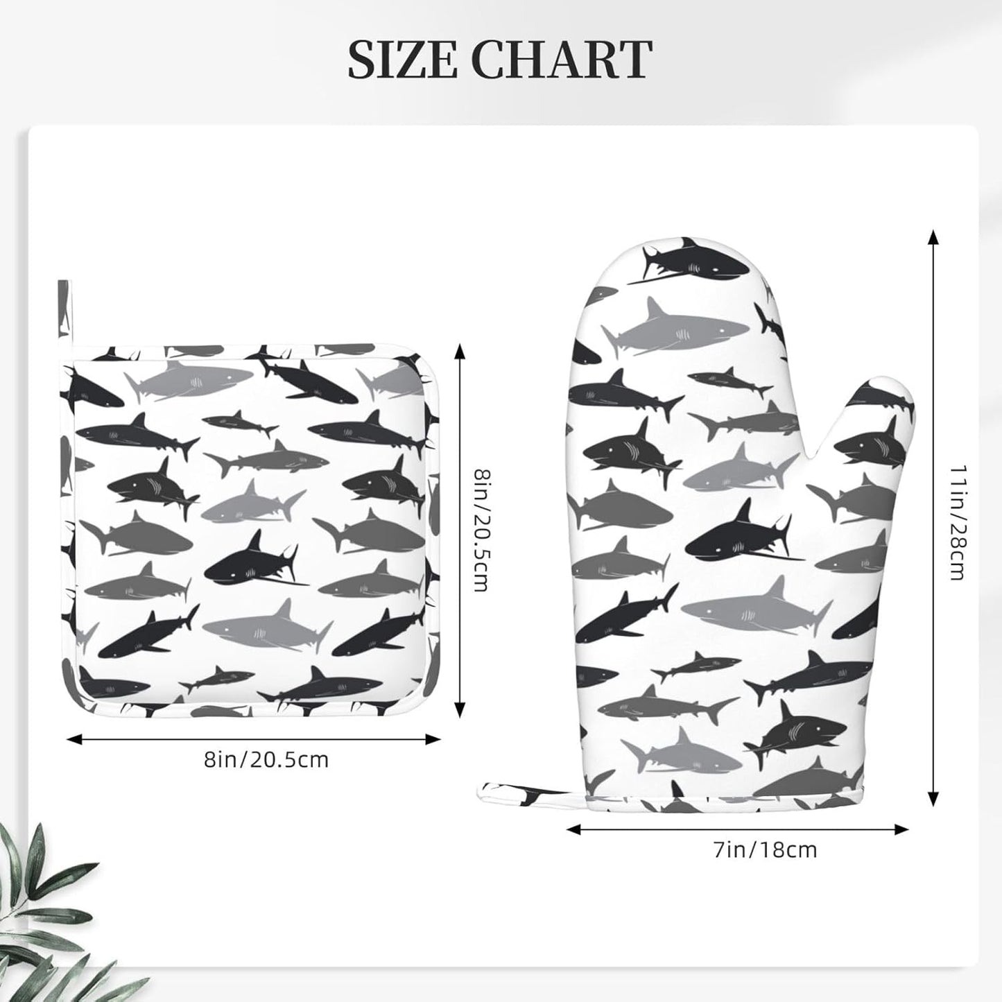 Sharks Oven Mitts and Pot Holders Set of 4 Silicone Sea Animal Kitchen Mitten Gloves and Non-Slip Shark Potholders Set Heat Resistant Oven Gloves Hot Holders for Kitchen