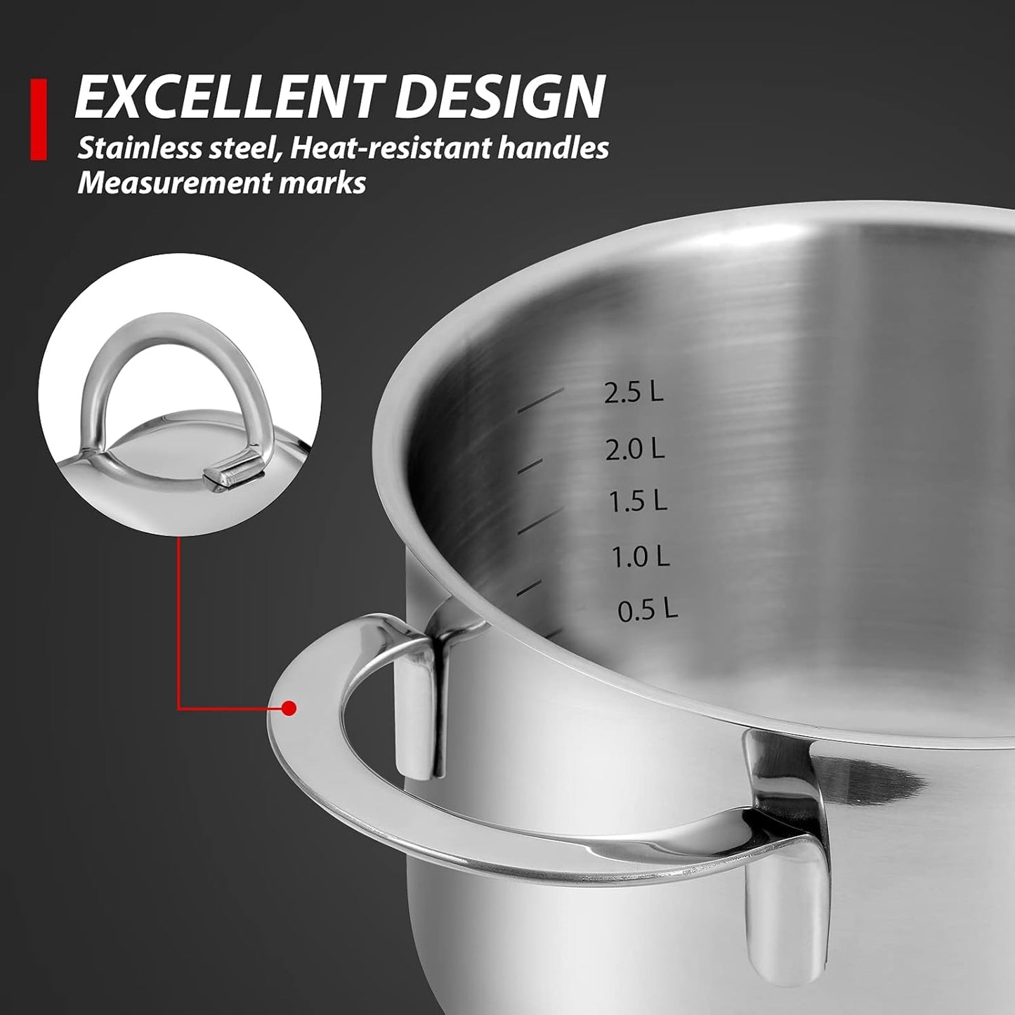 Tri-Ply Stainless Steel Sauce Pan with Steamer Basket & Straining Glass Lid — Heavy-Duty,Thick Base,Rust-Resistant,Warp-Free —100% Food-Grade —Built to Last– Works with All Stovetops, Pasta Pot 2.5 QT