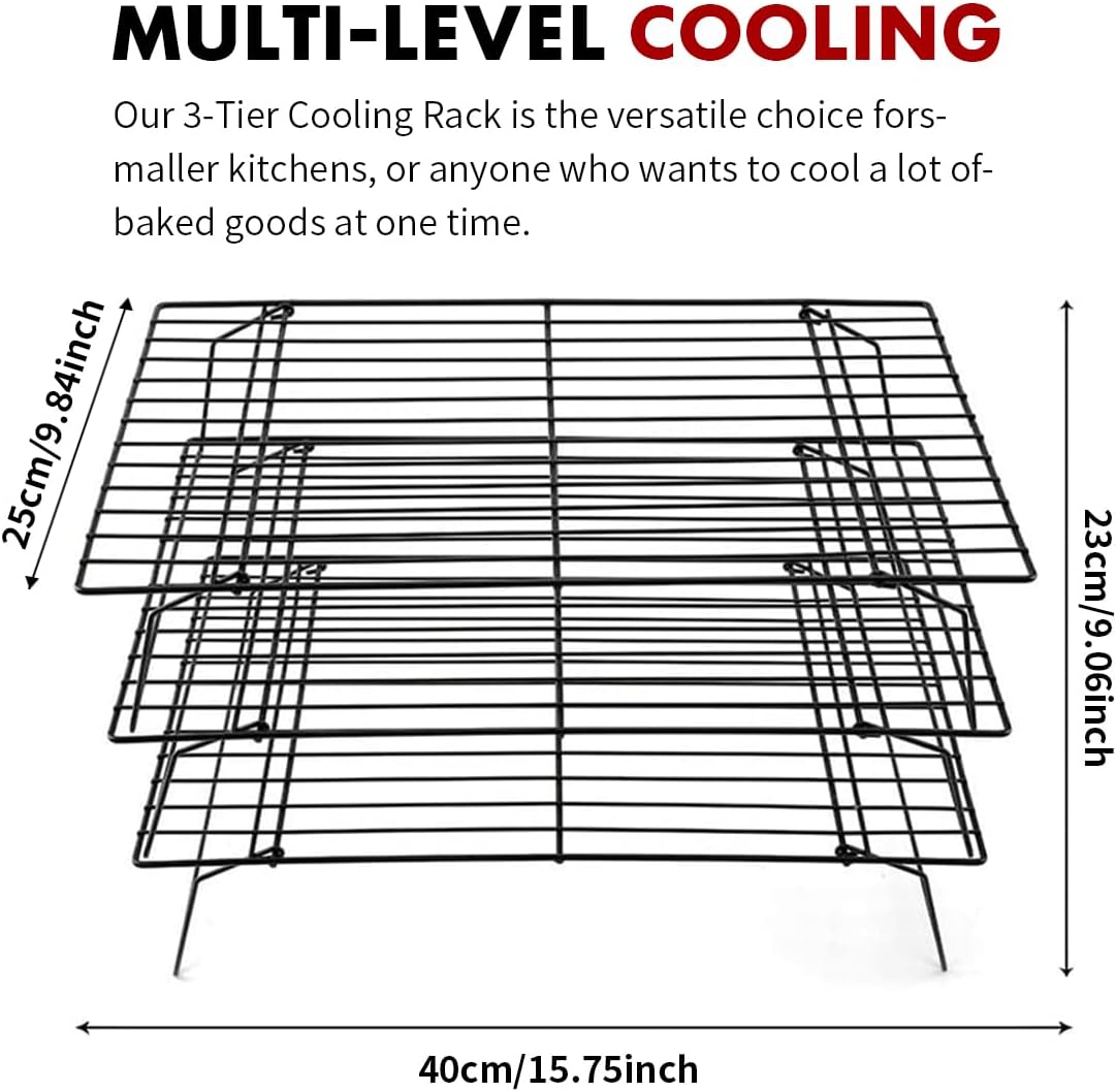 ShellKingdom Cooling Racks, Stainless Steel Non-Stick Baking Racks And Oven Safe Wire Cool Racks for Cookies, Cakes and Baking,3-Tier,Foldable