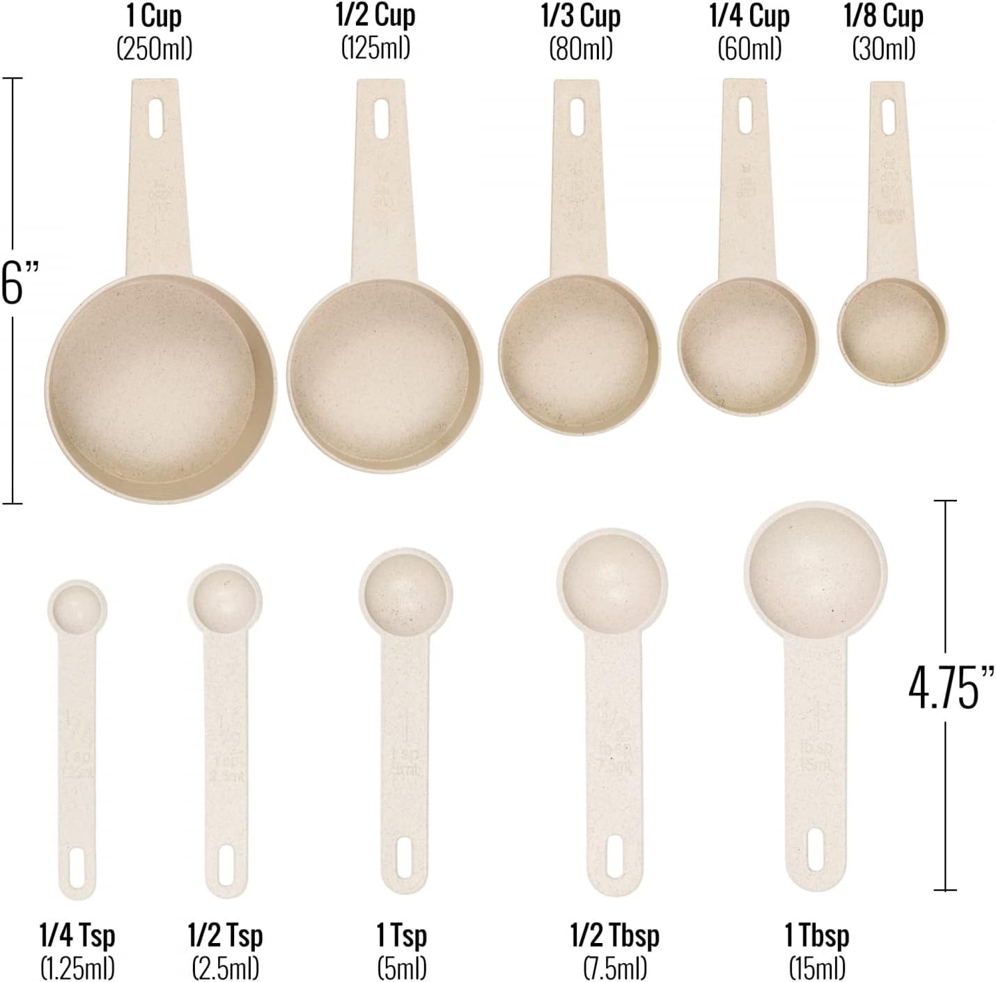 Beille Cream Wheat Straw Measuring Cups Spoons Set Cooking Baking Tools 10pc