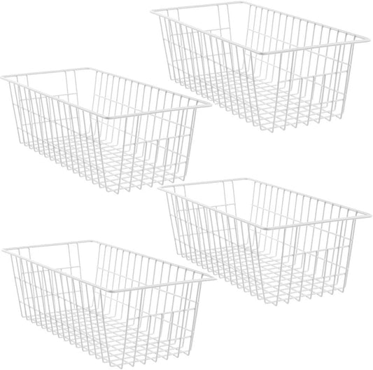 SANNO 15.7" Freezer Wire Baskets Refrigerator 4 Freezer Baskets Wire Metal Storage Basket, Modern Farmhouse Storage Organizer for Pantry, Shelf, Kitchen, Cabinet, Bathroom 15.7"x7.9"x5.9"