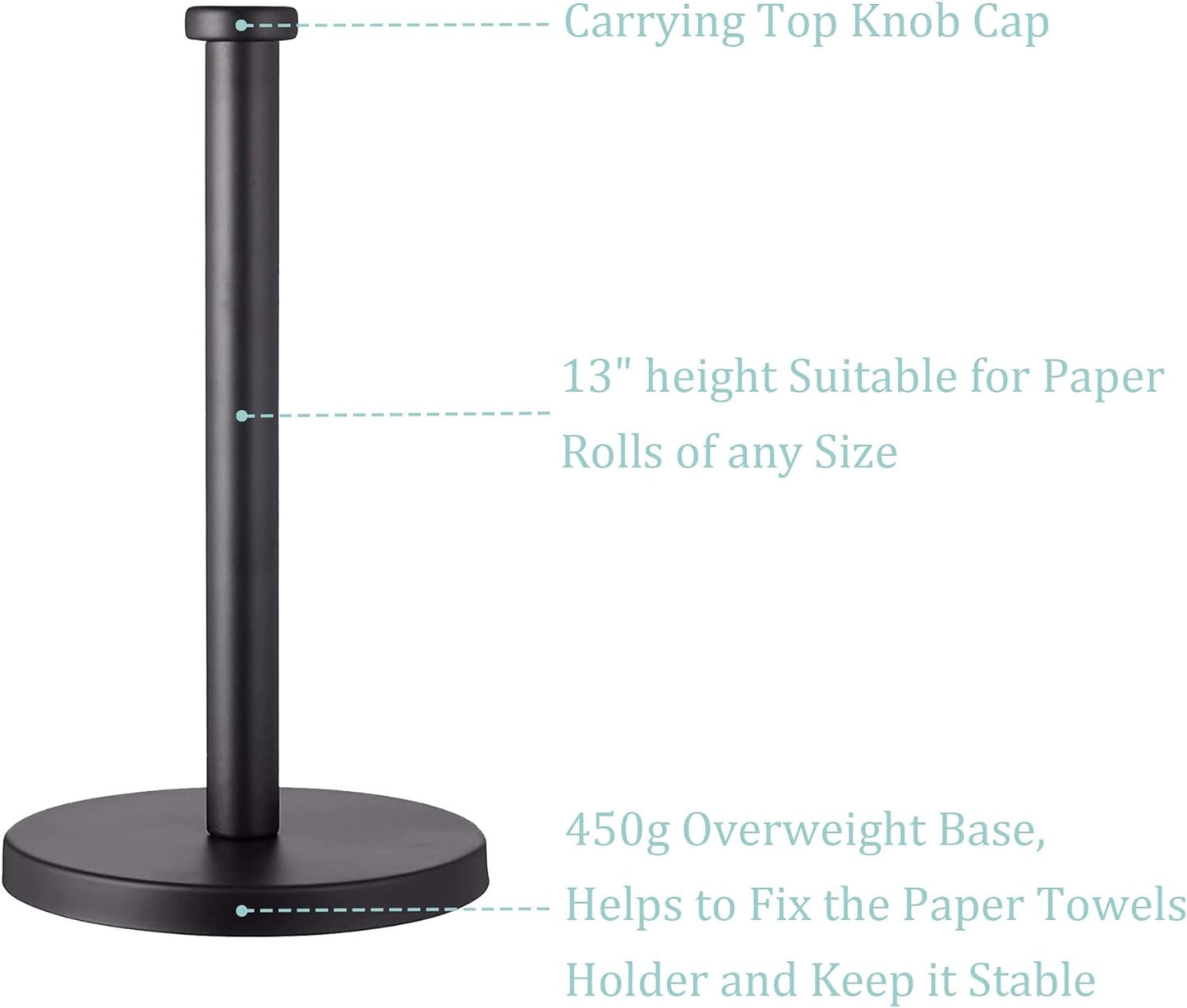 Paper Towel Holder, Black, Stainless Steel, Countertop, Kitchen, Bathroom