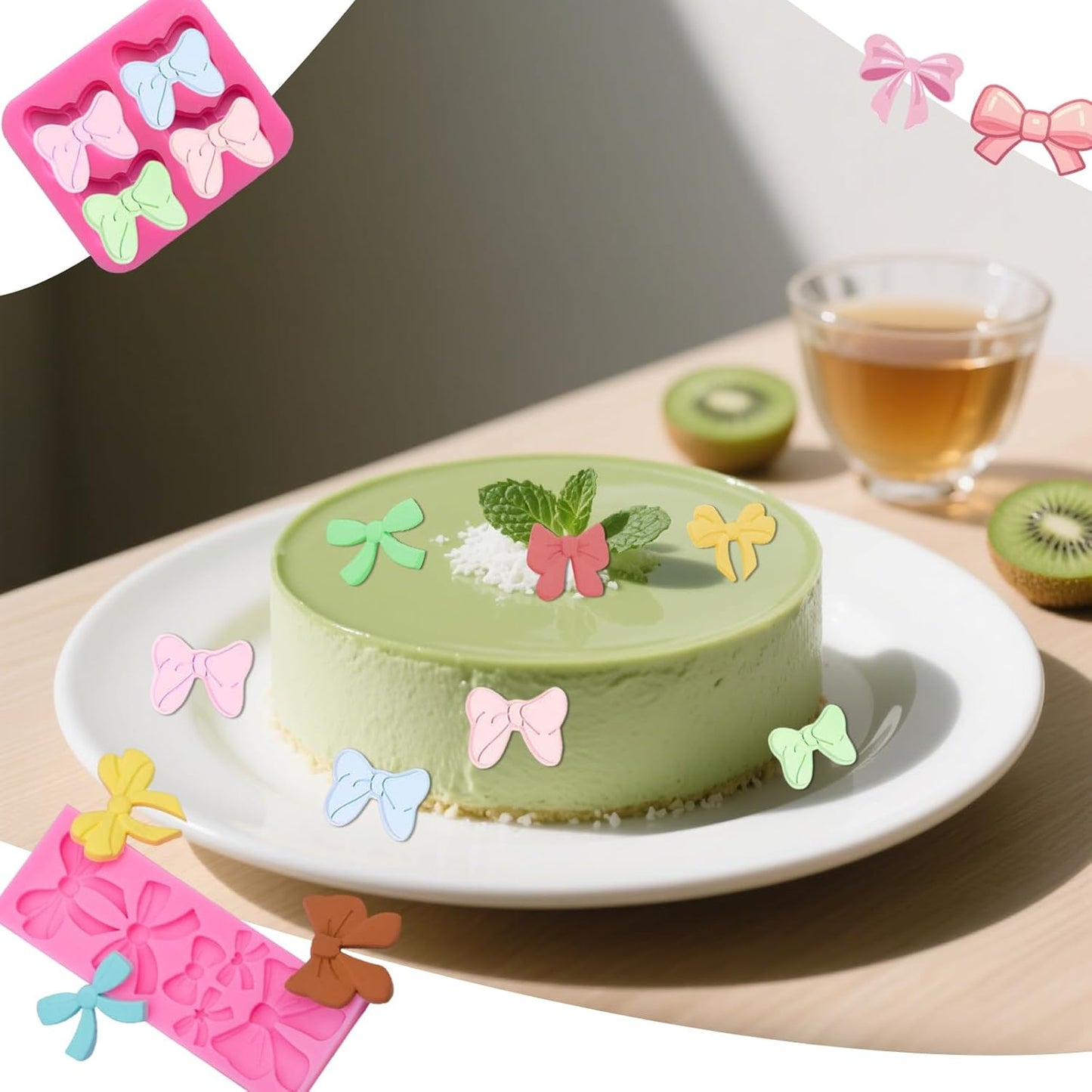 5 Pcs Bow Silicone Mold Fondant Bow Mold Chocolate Candy Cake Pop Molds Bow Molds for Wedding Birthday Party Dessert Cake Supplies Baking DIY