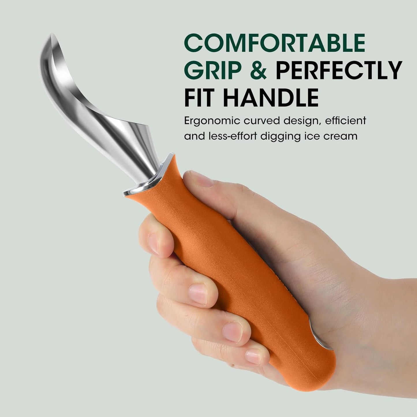 Beneno Heavy Duty Ice Cream Scoop - Upgraded Anti-Fracture Design, Comfortable Grip Long Handle, Effortless Scooping & Dishwasher Safe, Orange