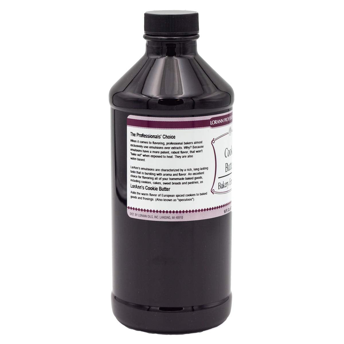 LorAnn Oils Cookie Butter Bakery Emulsion: True Essence, Ideal for Boosting Fruit Tones in Cakes, Cookies & Desserts, Gluten-Free, Keto-Friendly, Extract Substitute Essential for Your Kitchen, 16 Oz