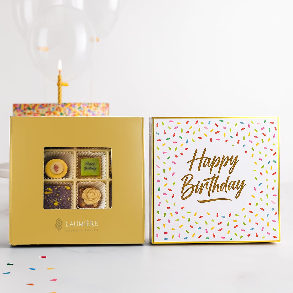 Laumière Gourmet Fruits - Superfood Parfait Collection [Birthday Edition] - Square (16 Pcs) - Happy Birthday Gifts for Women - All Natural Birthday Food Gifts - Healthy Birthday Gift