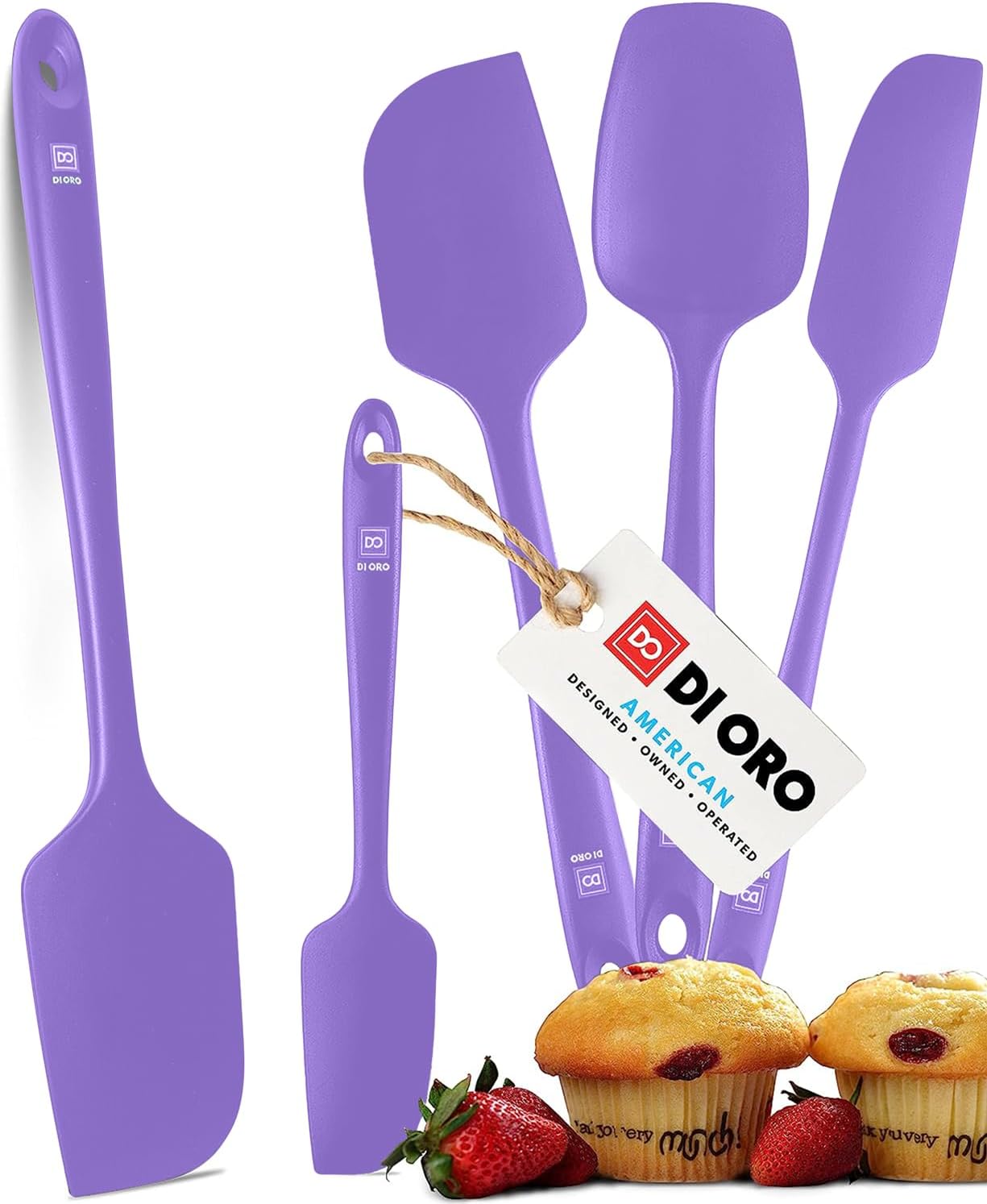 DI ORO Silicone Spatula Set - Rubber Kitchen Spatulas for Baking, Cooking, & Mixing - 600°F Heat-Resistant & BPA Free Silicone Scraper Spatulas for Nonstick Cookware - Dishwasher Safe (5pc, Lavender)