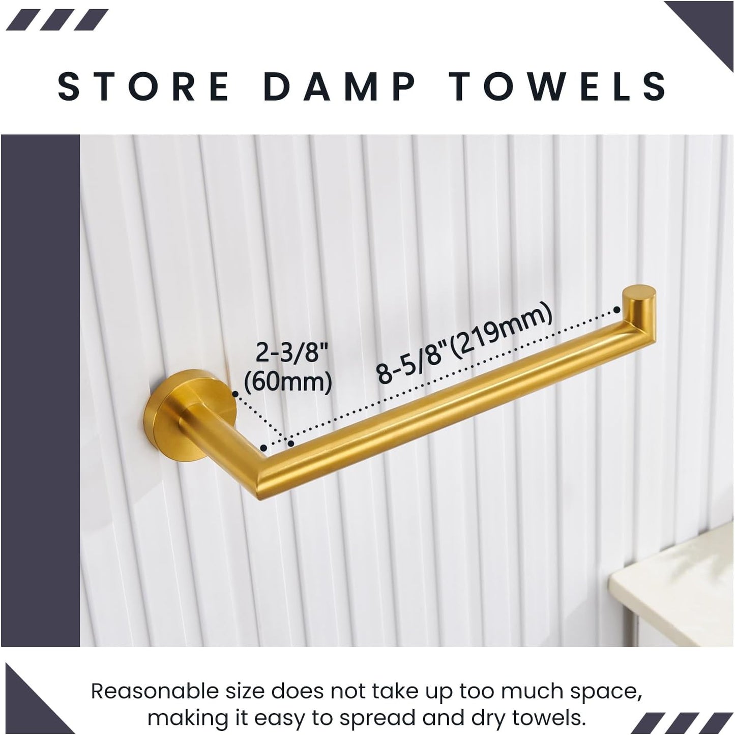 Suyar Brushed Gold Towel Holder, SUS 304 Stainless Steel Bathroom Kitchen Hand Towel Rack Bar for Wall