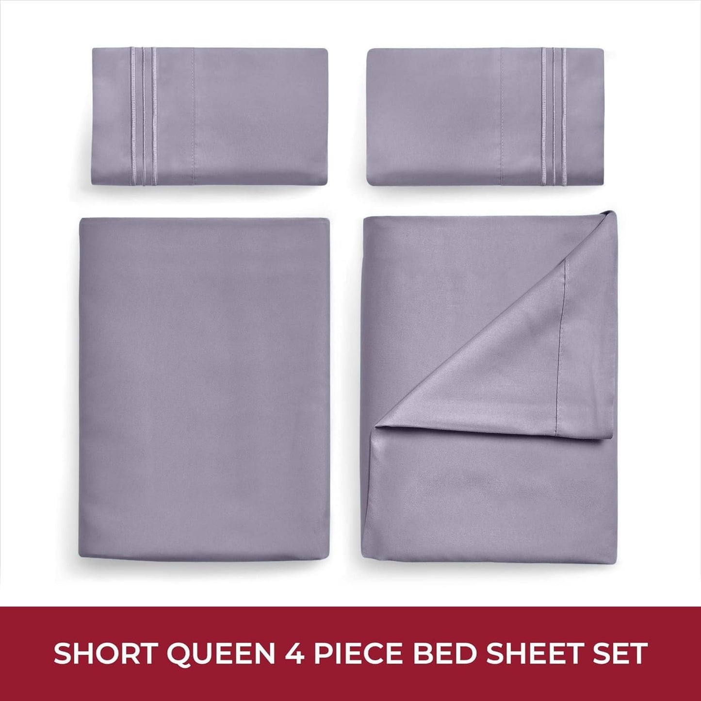 Mellanni RV Short Queen Sheets - 4 PC Iconic Collection Bedding - Hotel Luxury, Extra Soft, Cooling Bed Sheets - Deep Pocket up to 10 inch (RV/Short Queen, Hazy Lilac)