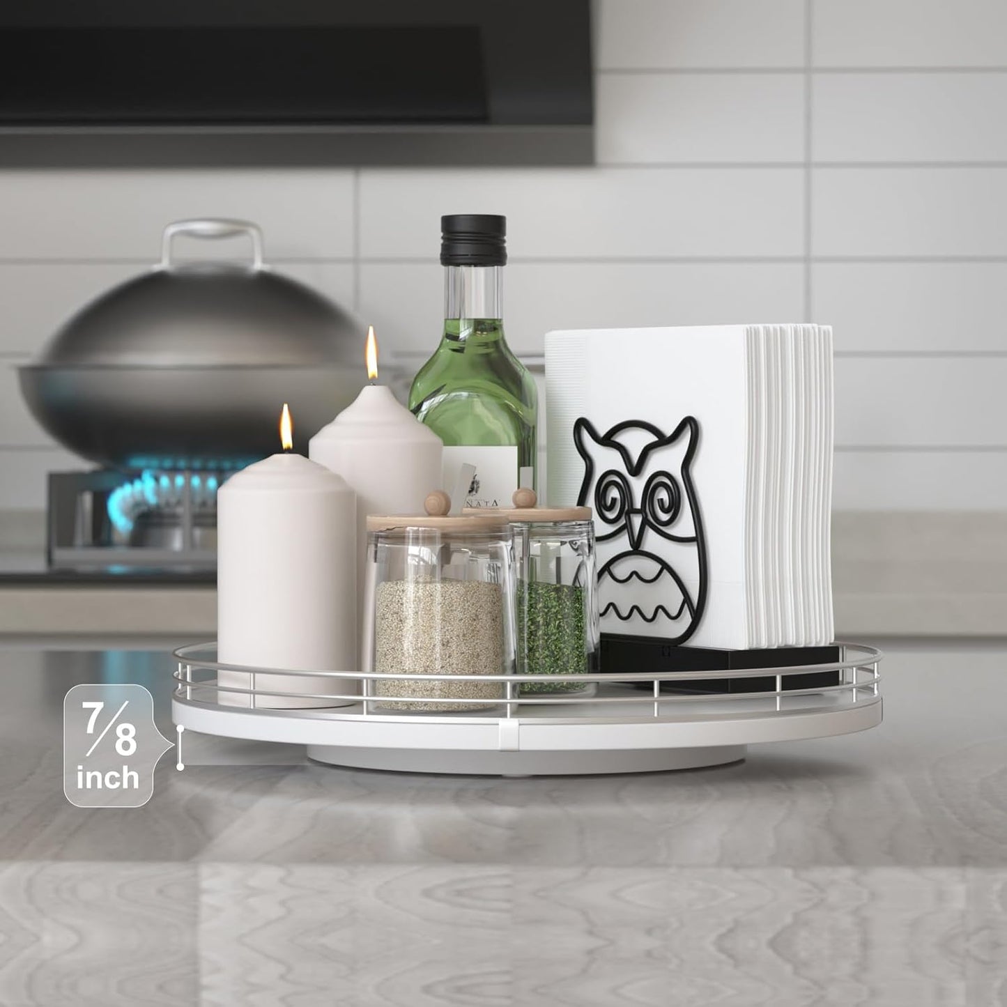 12" Oak Wood Lazy Susan Organizer, Lazy Susan for Cabinet Dining Table Pantry Wood Turntable Organizer Tray for Coffee Table Kitchen Countertop Salt Spice Can Organization and Storage Round Silver