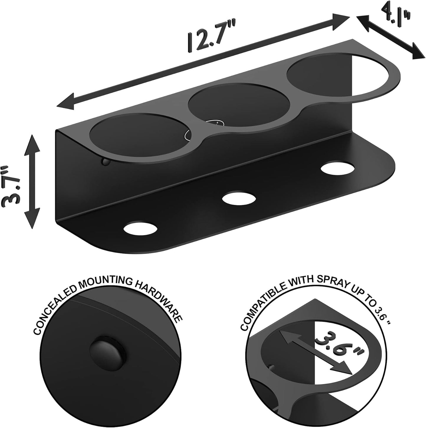 Koova 3 All-Purpose Spray Bottle Holder | Easy Install Wall Mount Hardware Included | Heavy-Duty Powder Coated Steel Storage Rack for Garage And Home | Craft Workspace Paint Bottle Organizer USA Made