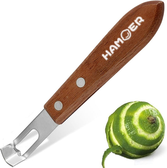 Channel Knife Zester - Fruit and Vegetable Tool for Decorating Cocktails, Desserts, and Salads Stainless Steel Tip Wooden Handle
