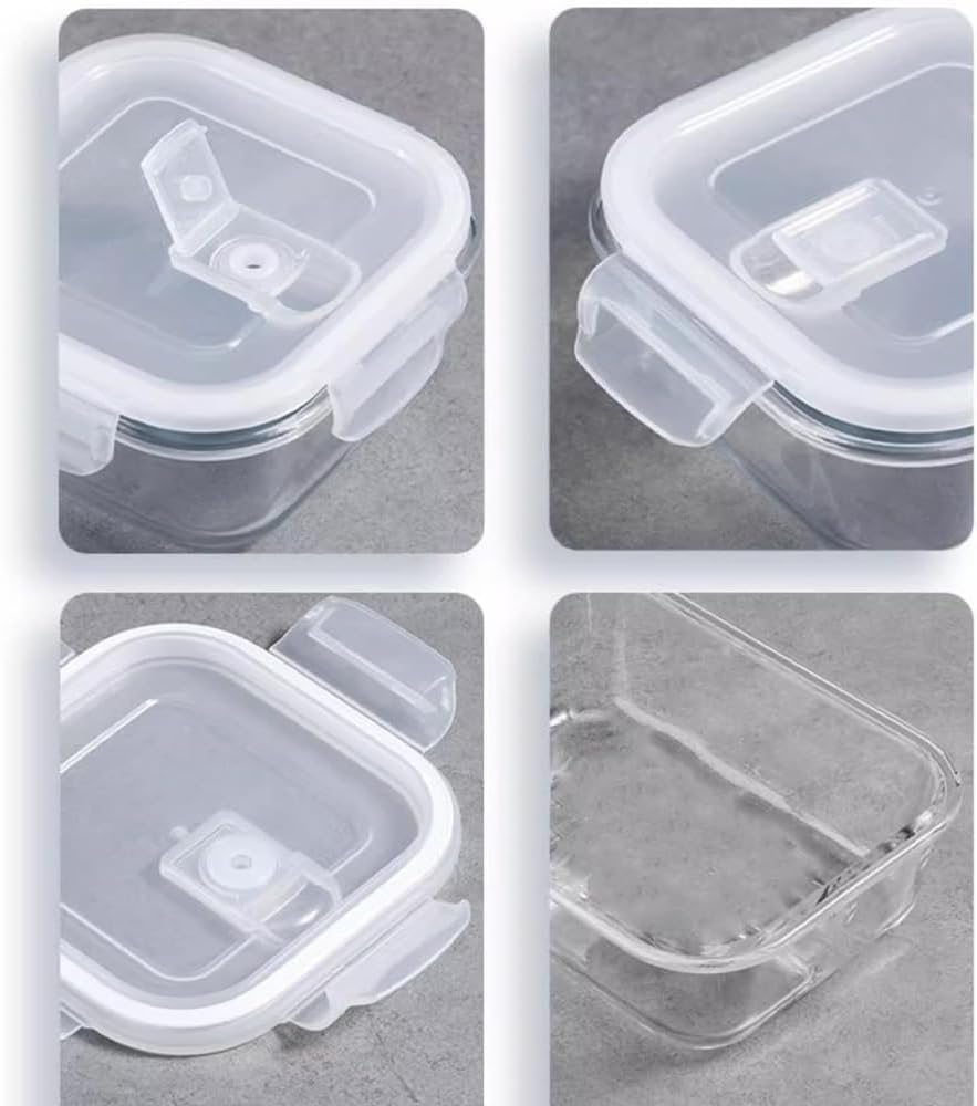 Square Glass Food Storage Containers, Small Square Storage Containers With Airtight Lids, 2Cup Glass Meal Prep Bowls, Leak-proof lunch Bowls, Dishwasher Microwave Freezer Safe -(White)