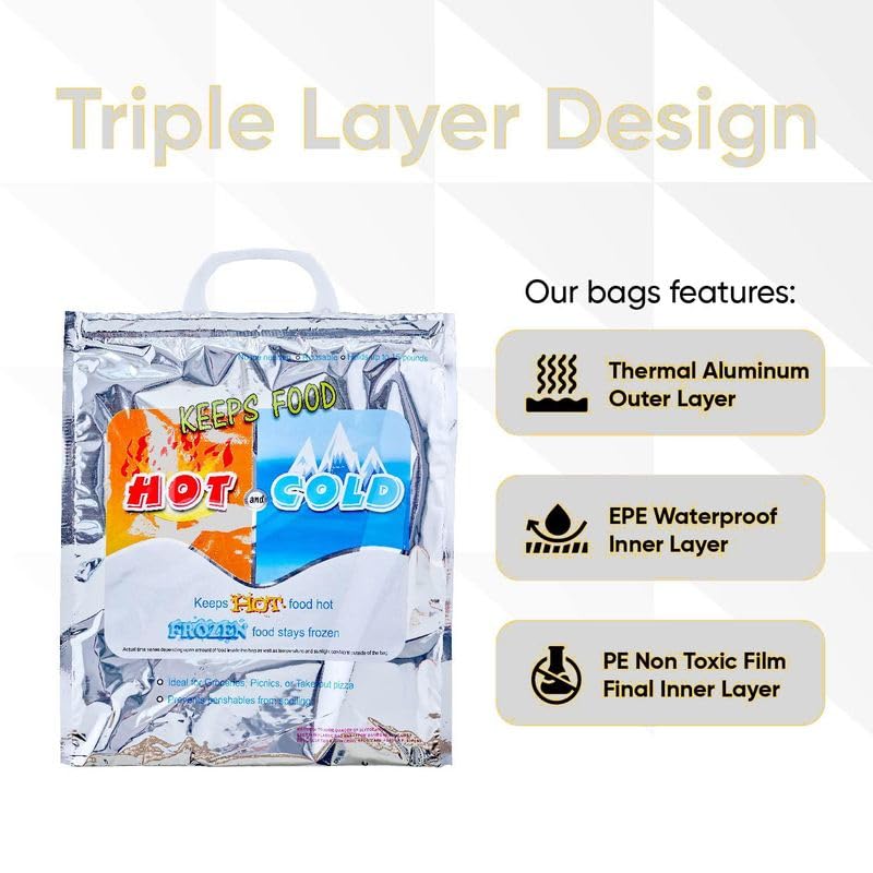 Superio Hot and Cold Insulated Bags for Food Delivery, Grocery Shopping Bags, Food Storage for Hot and Frozen Food for Travel, Disposable Cooler Bag, Reinforced Thermal Lunch Bag (5, 16"x19.25")