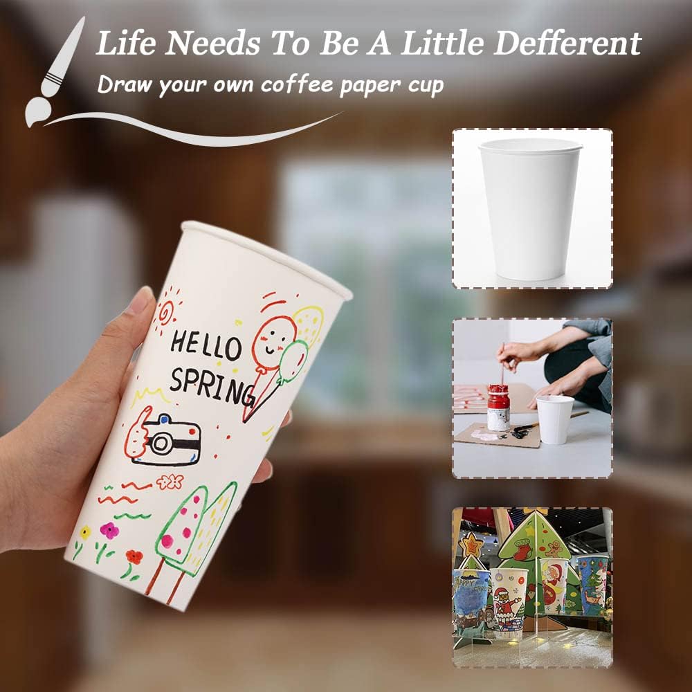 Lamosi 16 oz Disposable Coffee Cups, 180 Pack 16 oz White Paper Cups, Hot/Cold Beverage Drinking Cups for Water Juice or Tea, Office Party Home Travel