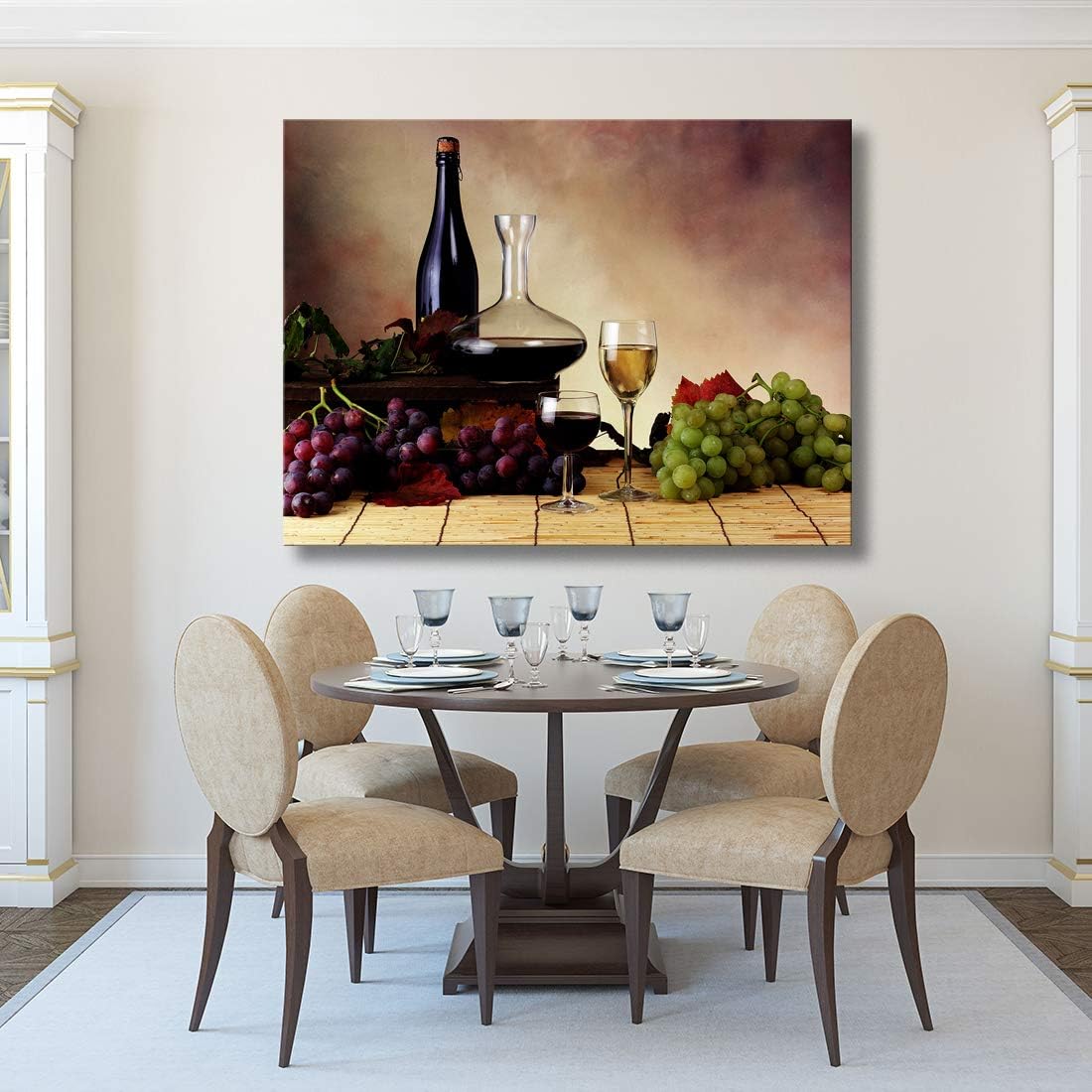 Looife Kitchen Still Life Canvas Wall Art, 40x30 Inch Vintage Wine Bottle with Grapes Picture Prints Wall Decor, Food Art Deco for Dining Room and Bar Wall Decoration