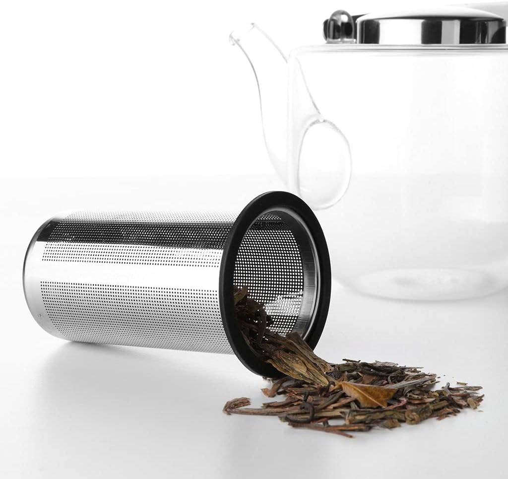 Viva Bjorn Borosilicate Glass Tea Pot for Stovetop with Loose Leaf Tea Infuser Mesh - 40 ounce/1.18 Liter - Modern Teapot Features Stainless Steel Handle and Vented Lid, Tea Maker for Blooming