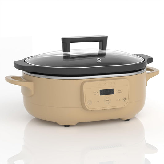 6 Quart Programmable Slow Cooker Removable Healthy Nonstick Pot - Small Kitchen Appliance for Family Dinners - Serves 6+ People - Heat Settings: Keep Warm Brown Sugar