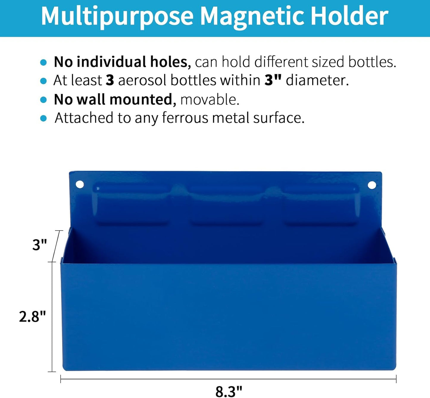Magnetic Aerosol Spray Can Holder, Magnet Toolbox Bottle Holder, Tool Box Storage Rack for Garage and Home, Craft Workspace, Mechanic Paint Bottle Can Organizer, Blue, 3"x8.3"