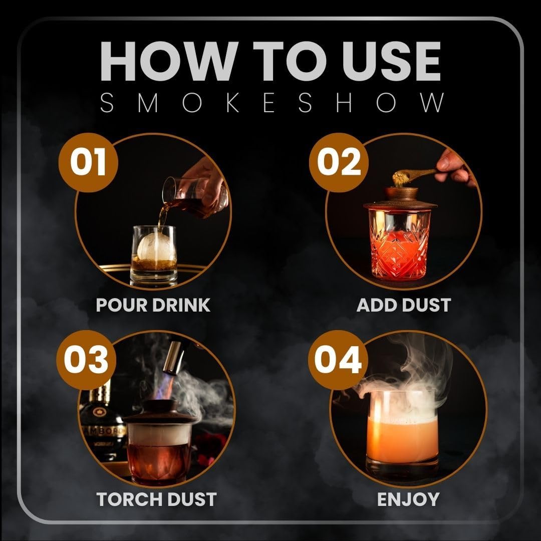 Premium Walnut Wood Cocktail Smoker with One 4 oz Tin of Wood Chips. Great for Whiskey & Old Fashion. Coated in Safe Food Natural Beeswax, Non-toxic Top by Smokeshow (Mesquite)