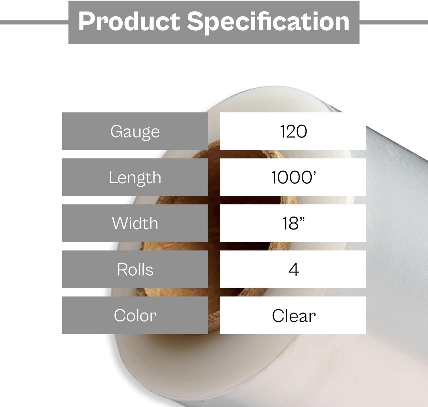 PSBM Stretch Wrap, 4 Pack, 18 Inch x 1000 Feet, 120 Gauge, Clear Plastic Cling, Cast Hand Stretch Film Rolls for Packaging Moving Packing Pallets
