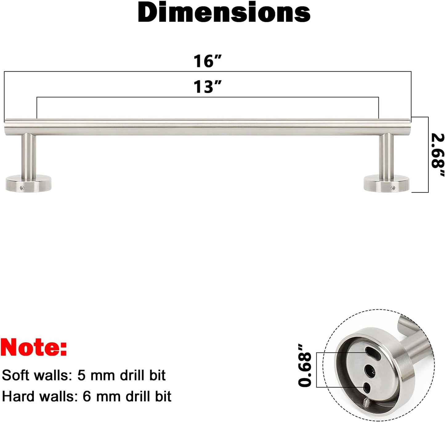 NearMoon Bath Towel Bar, Bath Accessories Thicken Stainless Steel Shower Towel Rack for Bathroom, Towel Holder Wall Mounted (2 Pack, Brushed Nickel, 16 Inch)