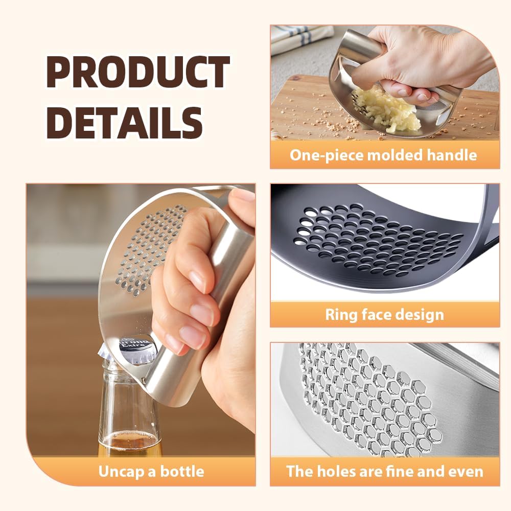 2025 Upgraded Garlic Press Stainless Steel, Garlic Press Rocker Professional Kitchen Gadgets Garlic Mincer Garlic Crusher, Heavy Duty Mincer Tool Garlic Chopper Garlic Presser Mincer (1Set)