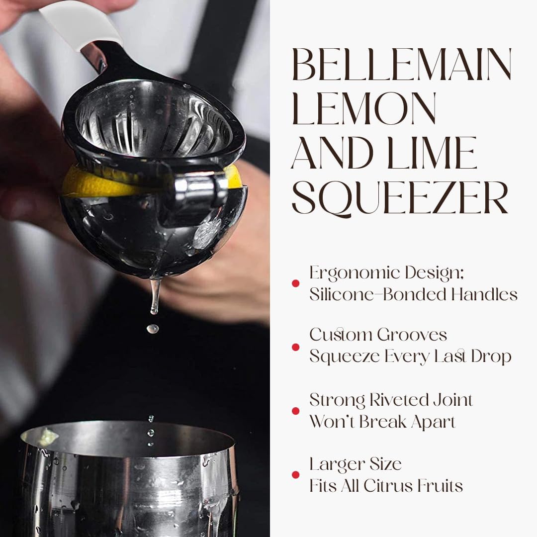 Bellemain Citrus Juicer | Metal Lemon Squeezer | Lime and Lemon Juicer Stainless Steel with Silicone Handles | Manual Juicer, Citrus Squeezer, Hand Held Juicer | Bar Juicer for Bartender (White)