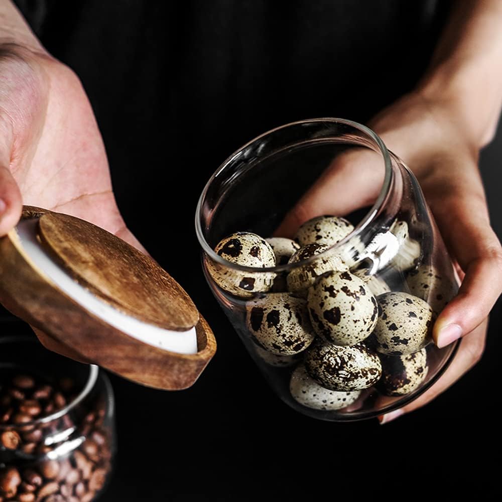 SAIOOL Set of 5 Kitchen Canisters,Thick, Stackable, Natural Style,Cookie, Rice and Spice Jars - Sugar or Flour Container - Big and Small Airtight Food Jar for Pantry