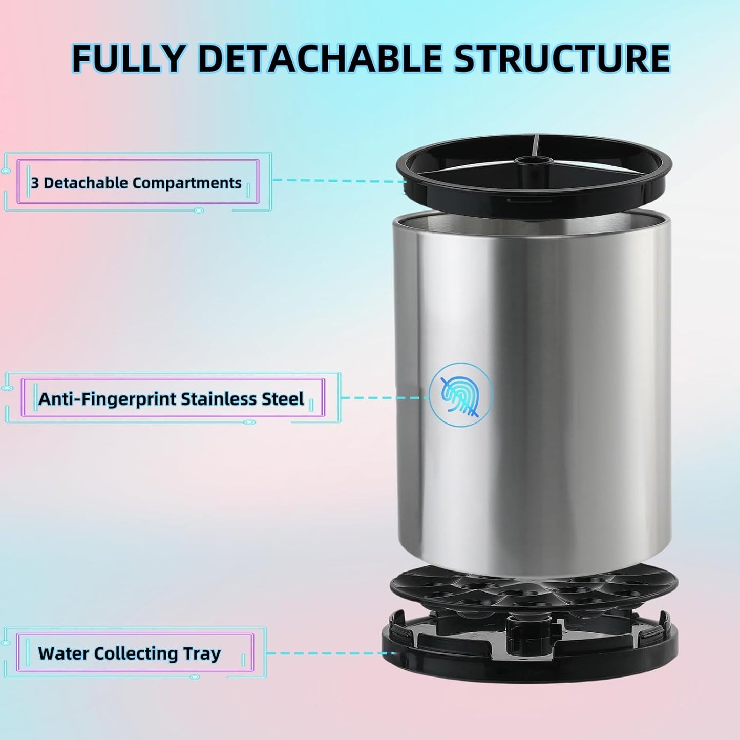 Utensil Holder For Kitchen Counter Organizer Extra Large Silverware Caddy Cooking Utensil Stainless Steel Rotating Kitchen Storage 3 Compartment Flatware Spoon Spatula