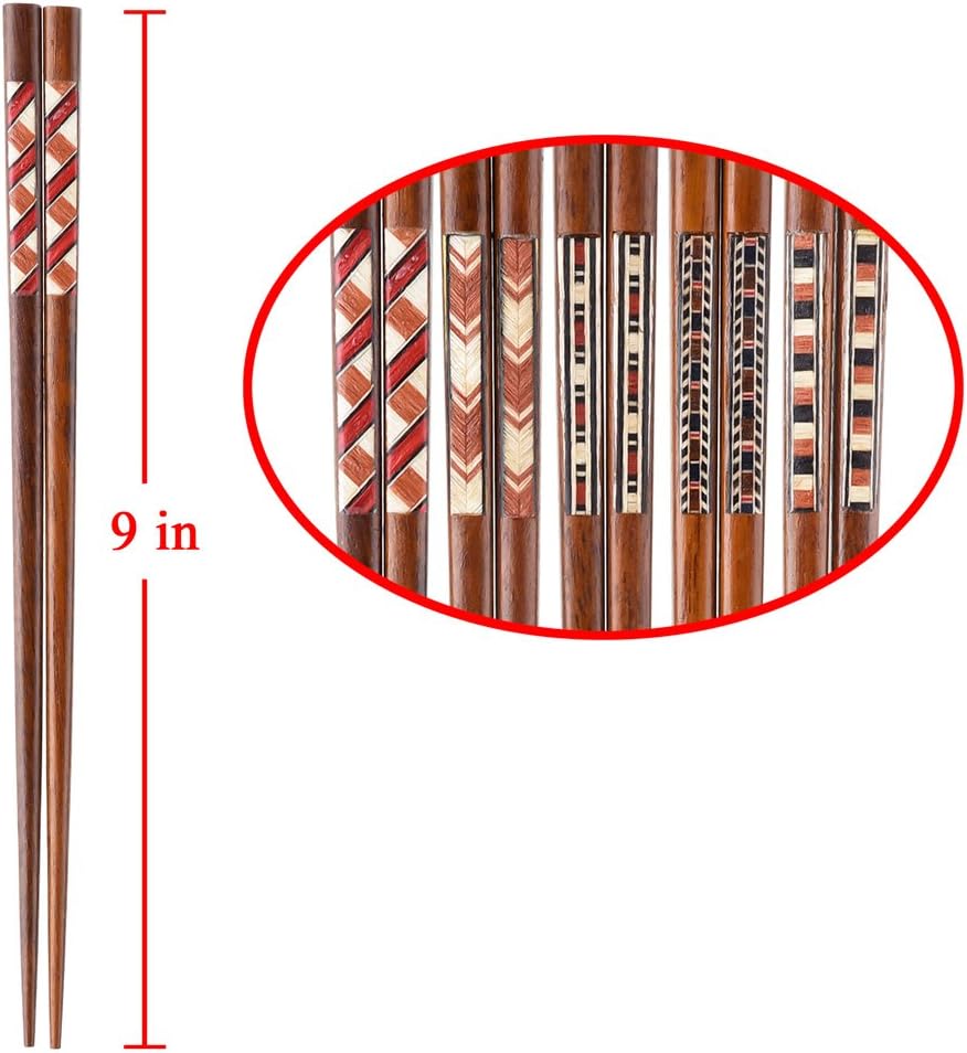 Antner Handmade Japanese Chopsticks Reusable Natural Wooden Chopstick with Box, 5 Pairs Gift Set