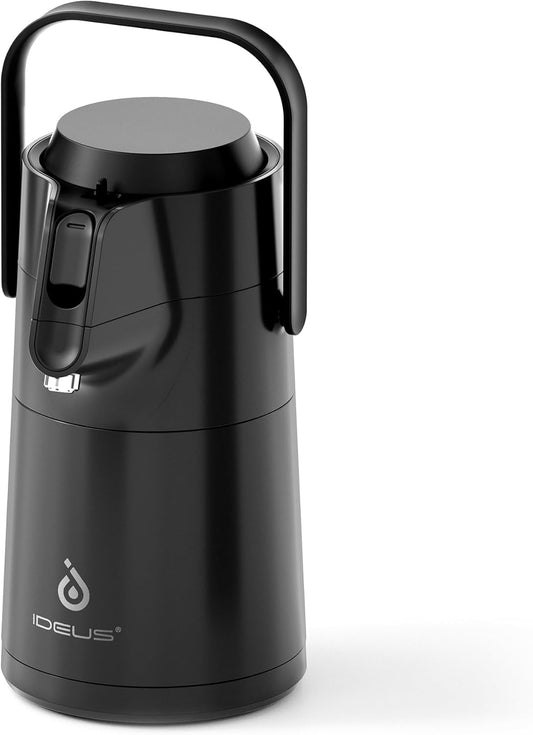 IDEUS Thermal Coffee Carafe 74oz (2,200ml), Stainless Steel Double Wall Insulated Vacuum Flask, Water Jug Coffee Server and Beverage Dispenser, Heat and Cold Retention (Black, 74oz (2,200ml))