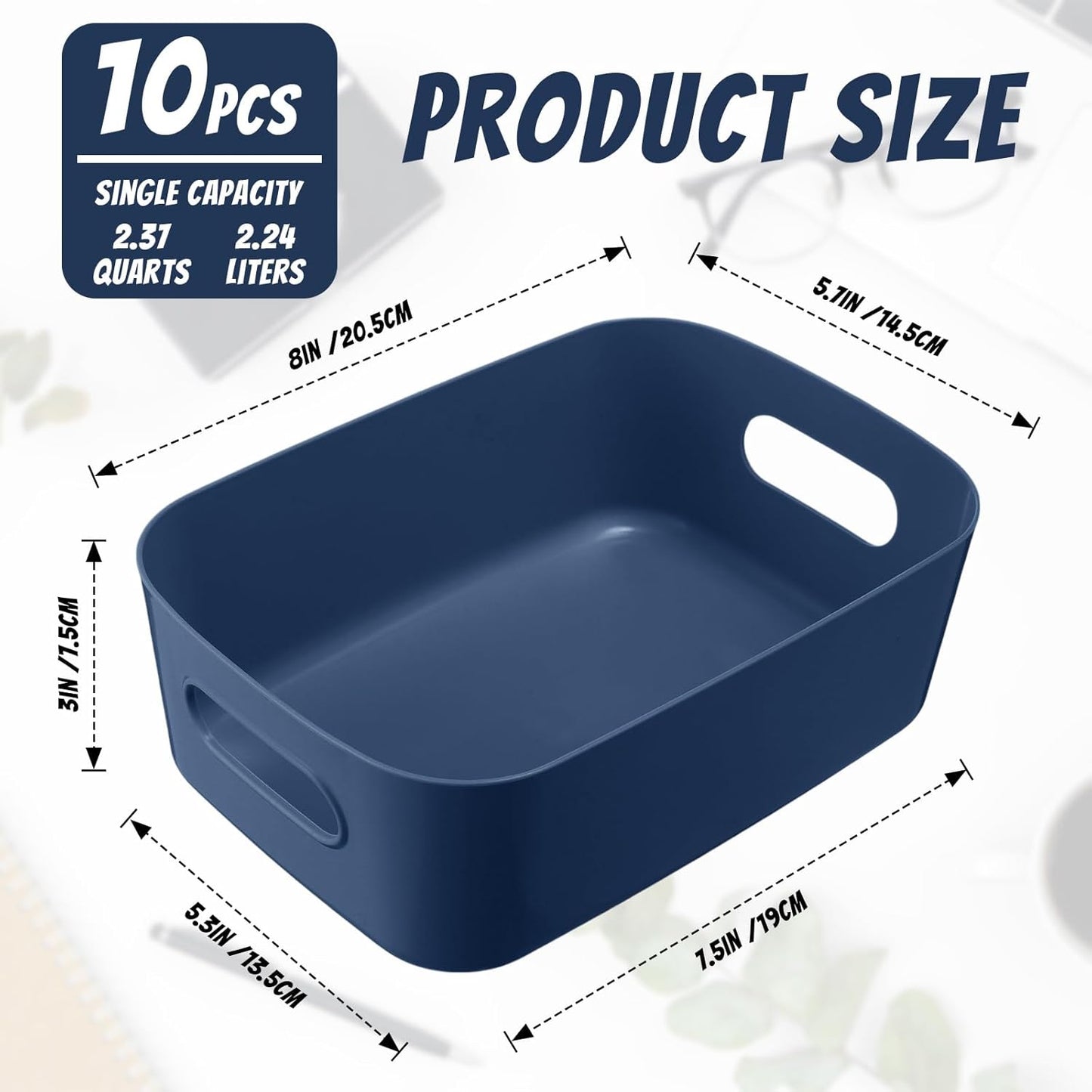 Zopeal Plastic Storage Bins 10 Pcs Blue Pantry Organizer Bins Small Baskets Storage Containers for Home Kitchen (8 x 5.7 x 3 Inch)