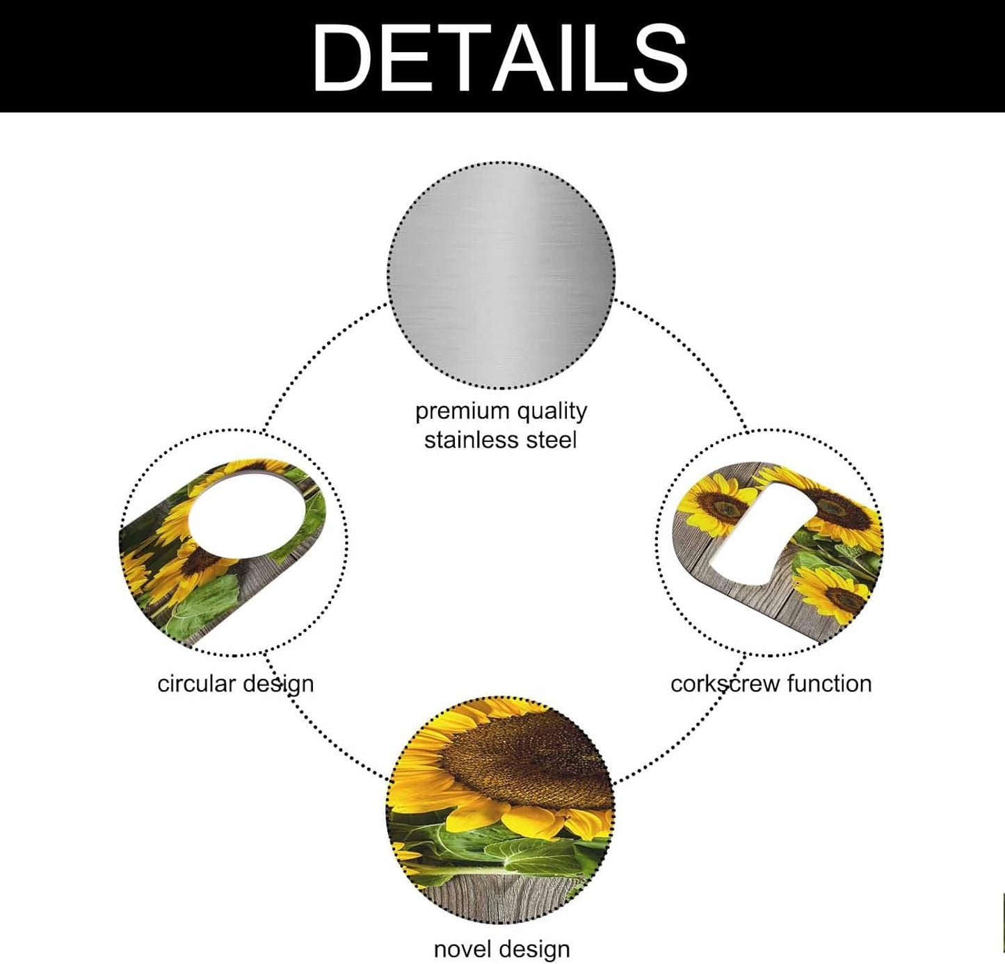 Sunflowers Stainless Steel Bottle Opener Wooden Board Yellow Flower Rustic Fence Natur Color Simple Flat Beer Bottle Opener Keychain for Home Kitchen Bar Restaurant Party Birthday Gift