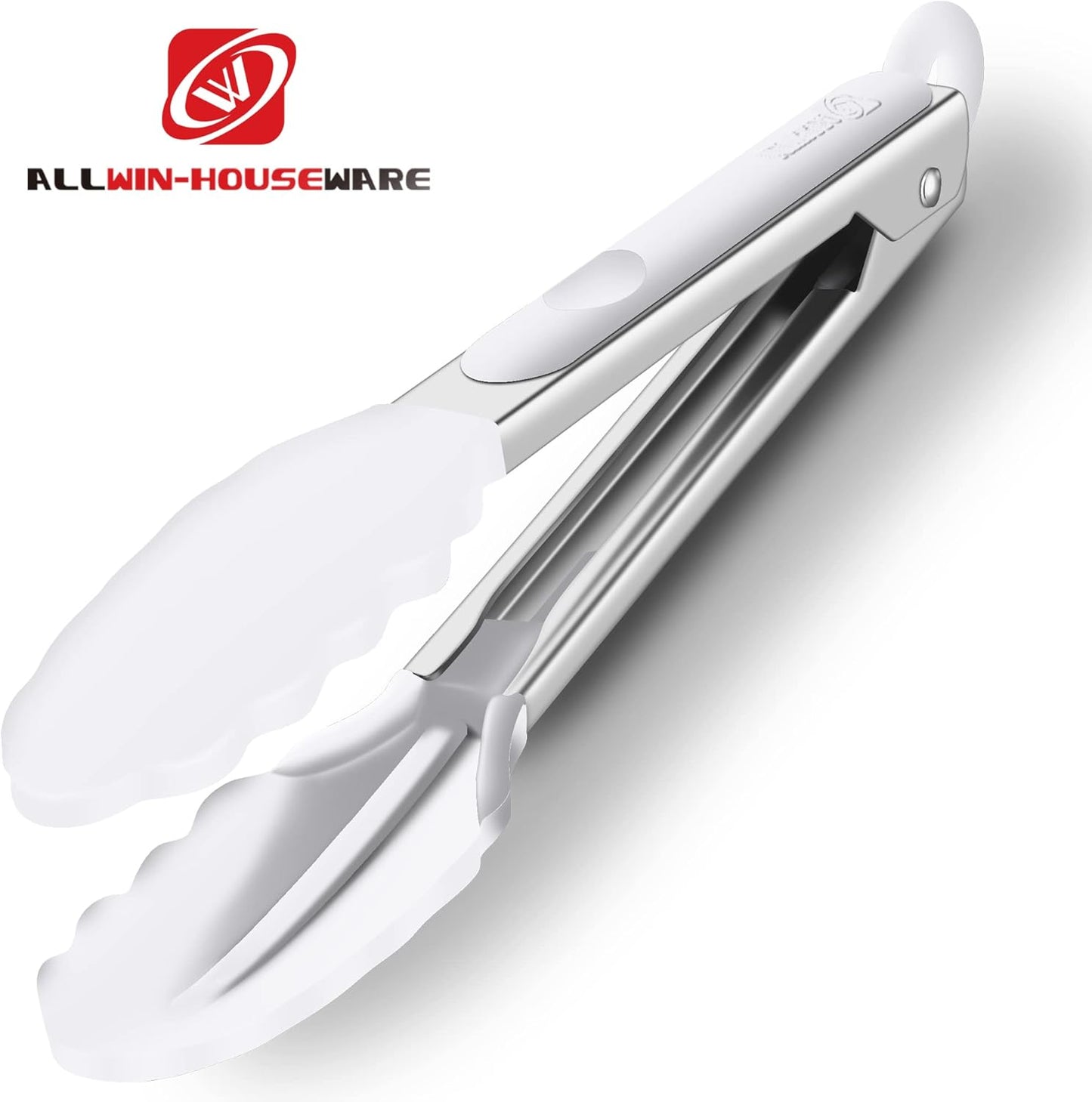 Premium Silicone Set of 2 Cooking Tongs, 9-Inch & 12-Inch BPA Free Non-Stick Stainless Steel BBQ Grilling Locking Food Tong, Light Grey