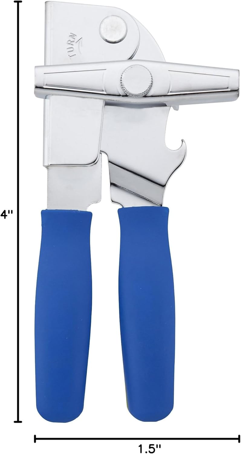 Swing-A-Way Portable Can Opener with Sharp Blade, Manual Hand Held, 2-in-1 Can and Bottle Opener, Made of Steel, Easy Turn Knob, Basic Kitchen Essentials (Blue)