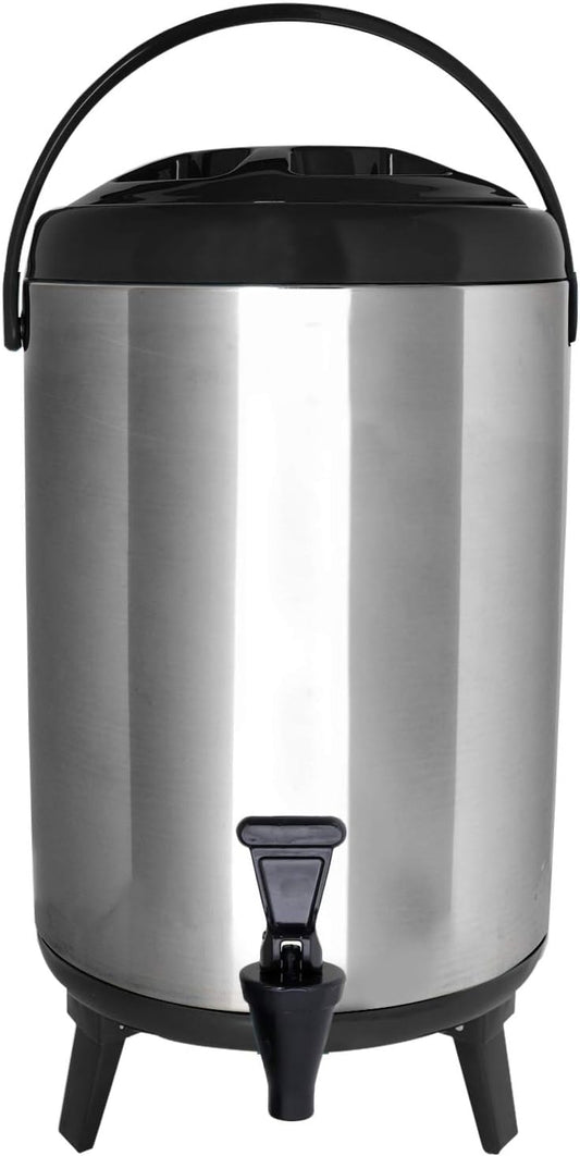 Stainless Steel Insulated Beverage Dispenser – Insulated Thermal Hot and Cold Coffee Carafe – 10 Liter Drink Dispenser with Spigot for Hot Water, Tea & Coffee, Cold Milk, Juice & More BLACK