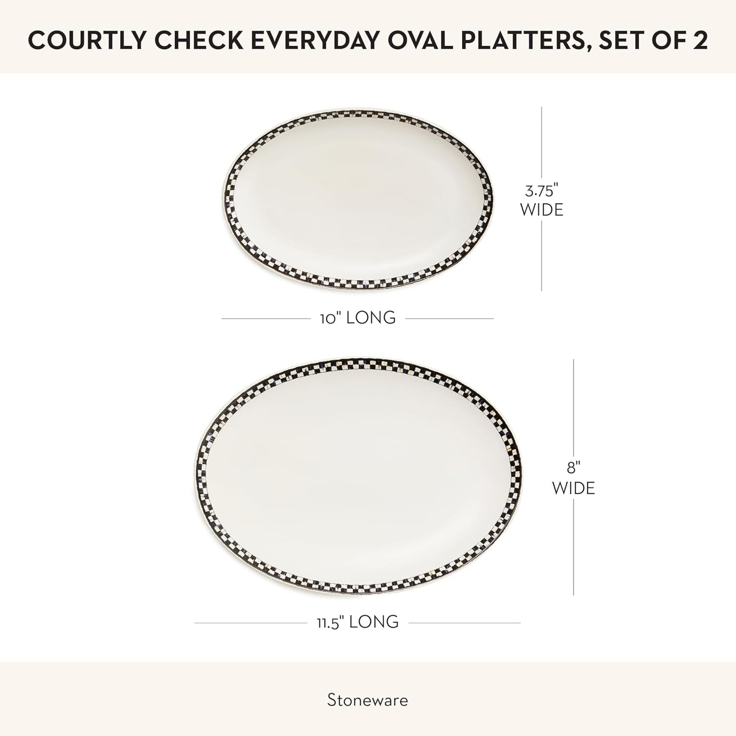 MACKENZIE-CHILDS Set of 2 Everyday Oval Platters, Dishwasher-Safe and Microwave-Safe, Black-and-White Courtly Check
