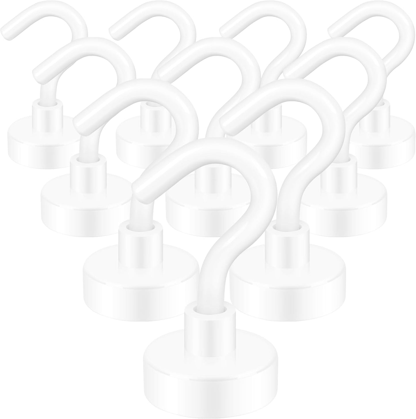 Neosmuk Magnetic Hooks,30lb+ Heavy Duty Earth Magnets with Hook for Refrigerator, Extra Strong Cruise Hook for Hanging, Magnetic Hanger for Cabins, Grill (White, 10 Pack)