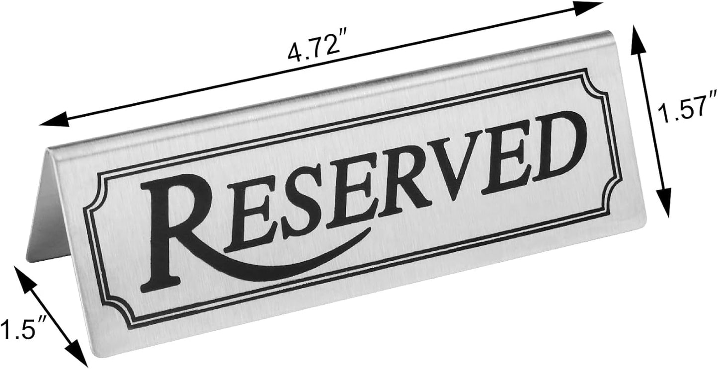 New Star Foodservice Stainless Steel Table Tent Sign (Silver (Reserved), 4.75"x 1.75" (Set of 6))