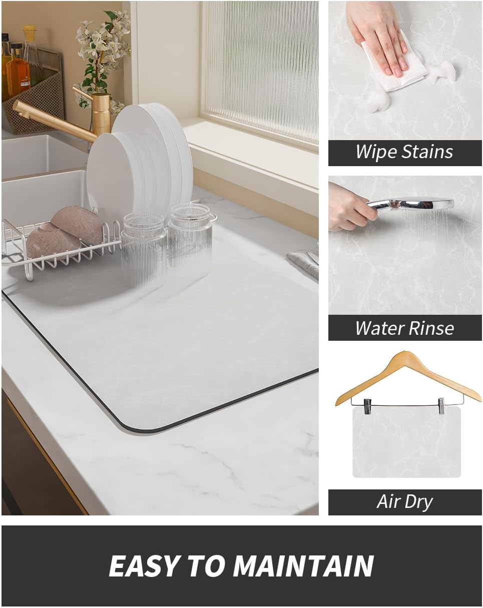 AMOAMI Coffee Mat Hide Stain Rubber Backed Absorbent Dish Drying Mat for Kitchen Counter - Fits Under Coffee Maker or Machine