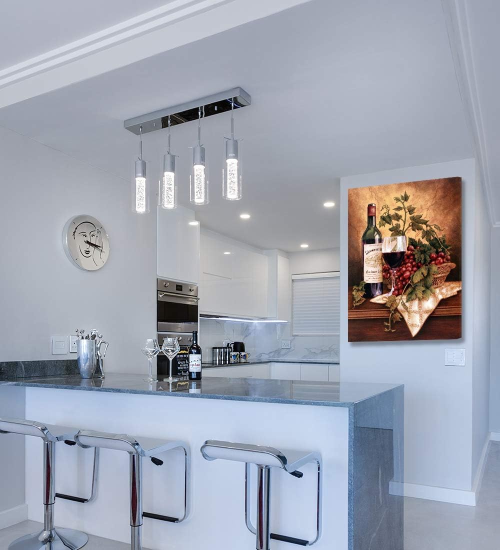 Looife Vintage Wine Bottle & Grapes Canvas Wall Art - Kitchen, Dining Room, Bar Decor - 30x40 inch, Ready to Hang Modern Art Deco