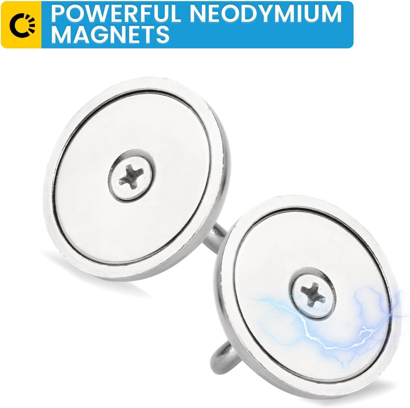 Magnetic Hooks, 100 LB（45KG） Heavy Duty Magnetic Hooks with Countersunk Hole Eyebolt, Perfect for Home, Kitchen, Workplace, Office and Garage, Pack of 50