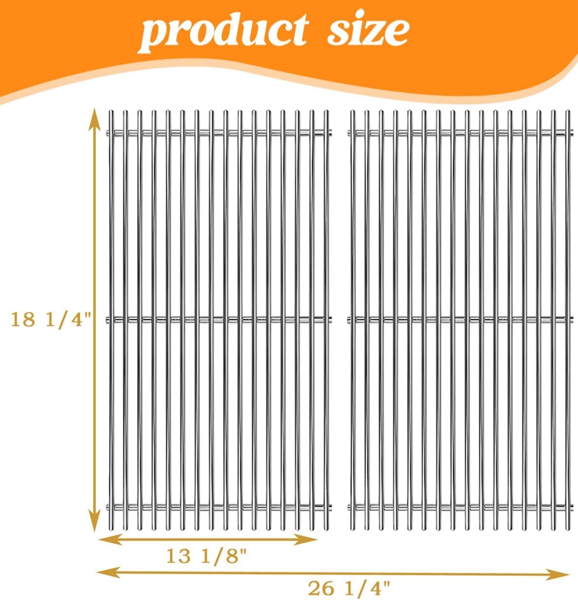 S6F652 (2-Pack) 18 1/4" Stainless Steel Gas Grill Grates for Charbroil 461210010, 463210011, 463212511, 463215512, 463215513, 463215712, 463215713, 463215714, 463224611, 463244011, 463247009