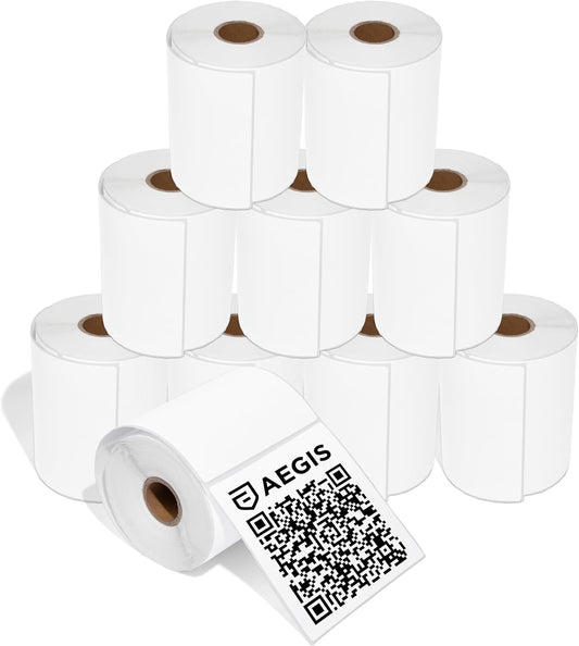 Aegis Adhesives - 4" X 4" Square Direct Thermal Labels Compatible with Rollo, Zebra, and Other Desktop Label Printers (10 Rolls, 350/Roll)