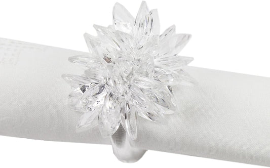 Fennco Styles Crystal Design Collection Napkin Rings - Set of 4 (White, 2"x2")