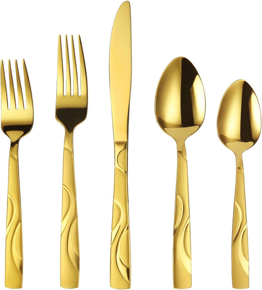 30 Pieces Gold Flatware Silverware Set, Stainless Steel Fork Spoon Knife Set Service for 6, Food Grade Cutlery Set 30-piece, Dishwasher Safe