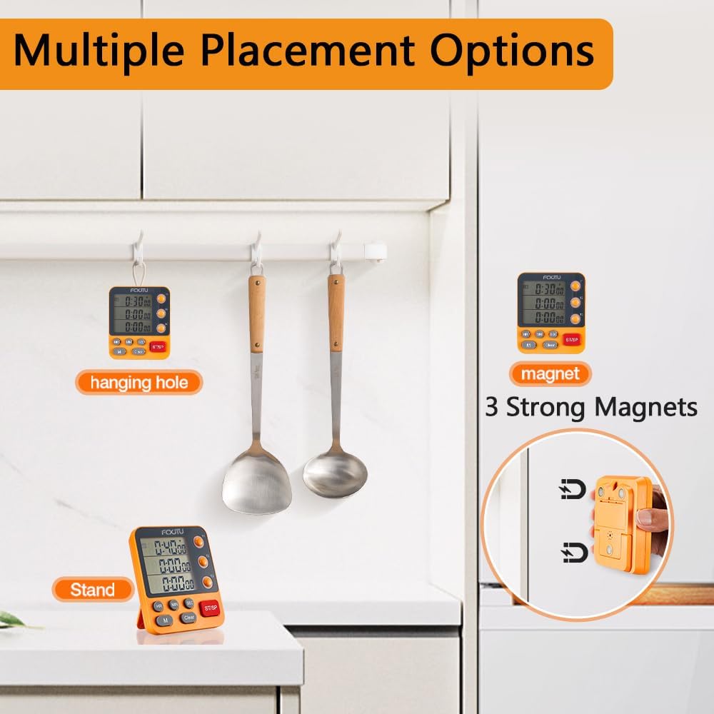 FCXJTU Digital Dual Triple Kitchen Timer, 3-Channel Magnetic Countdown Timer for Cooking, Large Display Stopwatch Multi Food Classroom Timer Loud Alarm for Seniors Teachers Battery Included (Green)