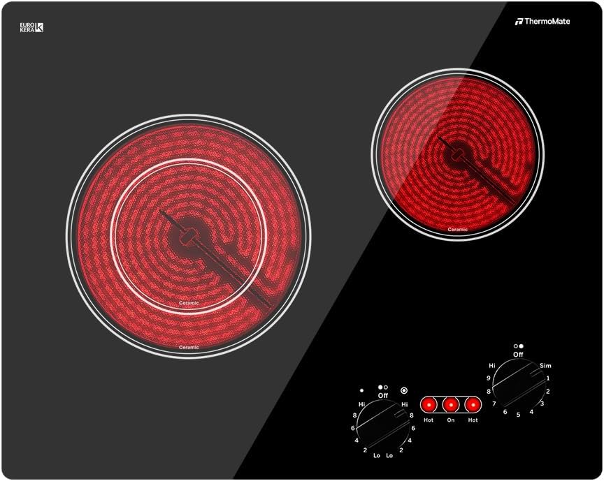 Apartment Electric Cooktop, ThermoMate 21 Inch Built-in Radiant Electric Stove Top, 3700W Ceramic Stove Top with 2 Burners, UL Certified, Knob Control, 240V