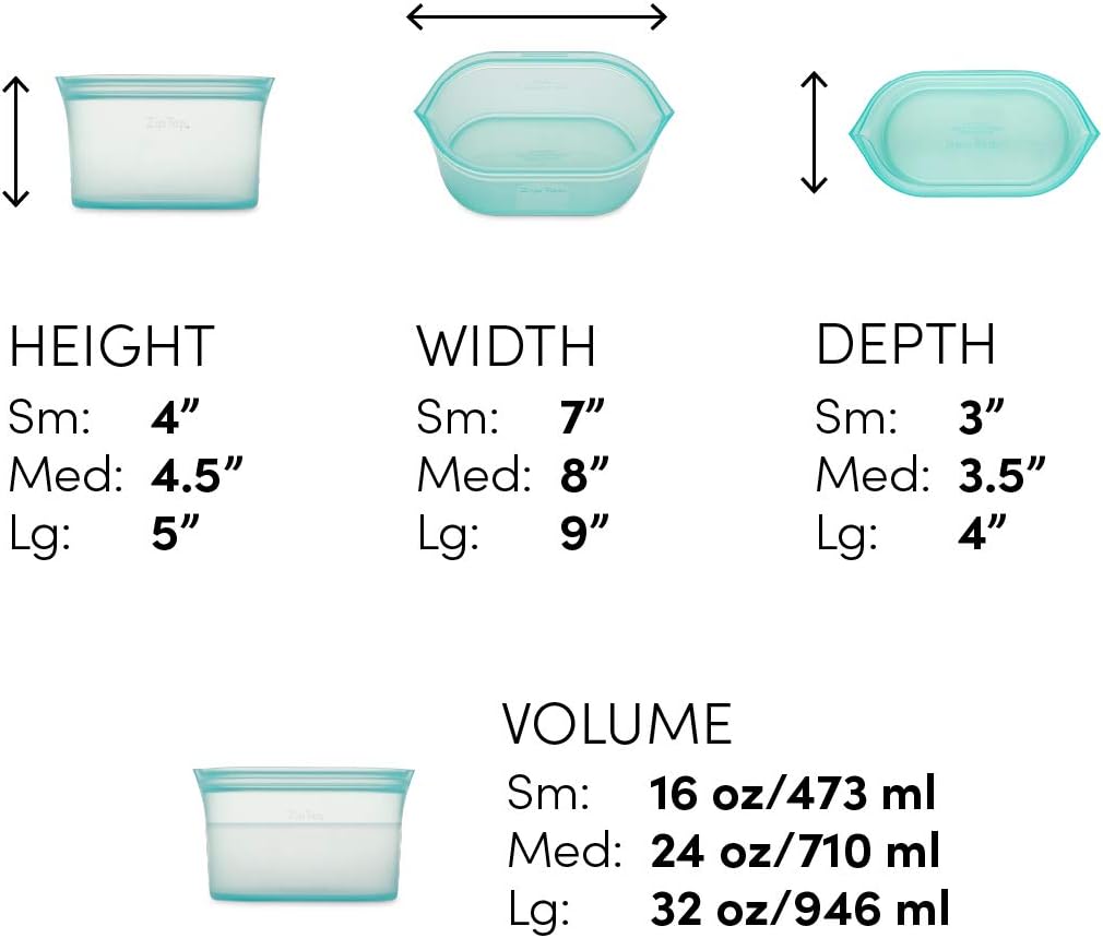 Zip Top Reusable Food Storage Bags | 3 Dish Set [Frost] | Silicone Meal Prep Container | Microwave, Dishwasher and Freezer Safe | Made in the USA
